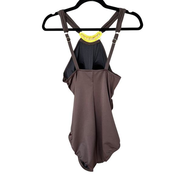 Women's Miraclesuit Brown Mother of Pearl Inlay Halter Dress Size 12 - Picture 2 of 5